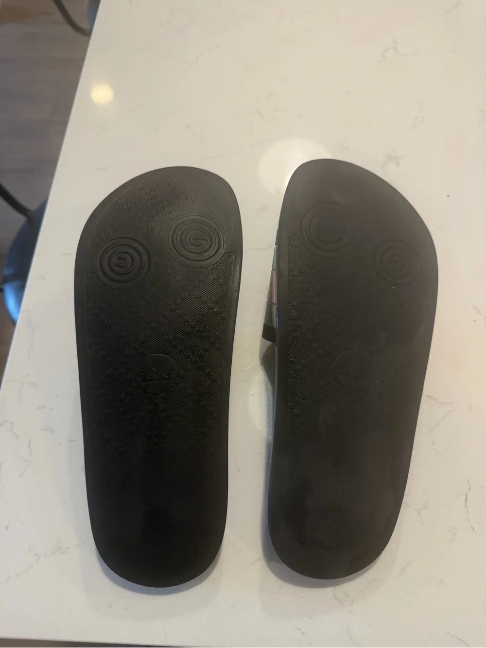 Gucci Black Slides with Green and Red Stripes
